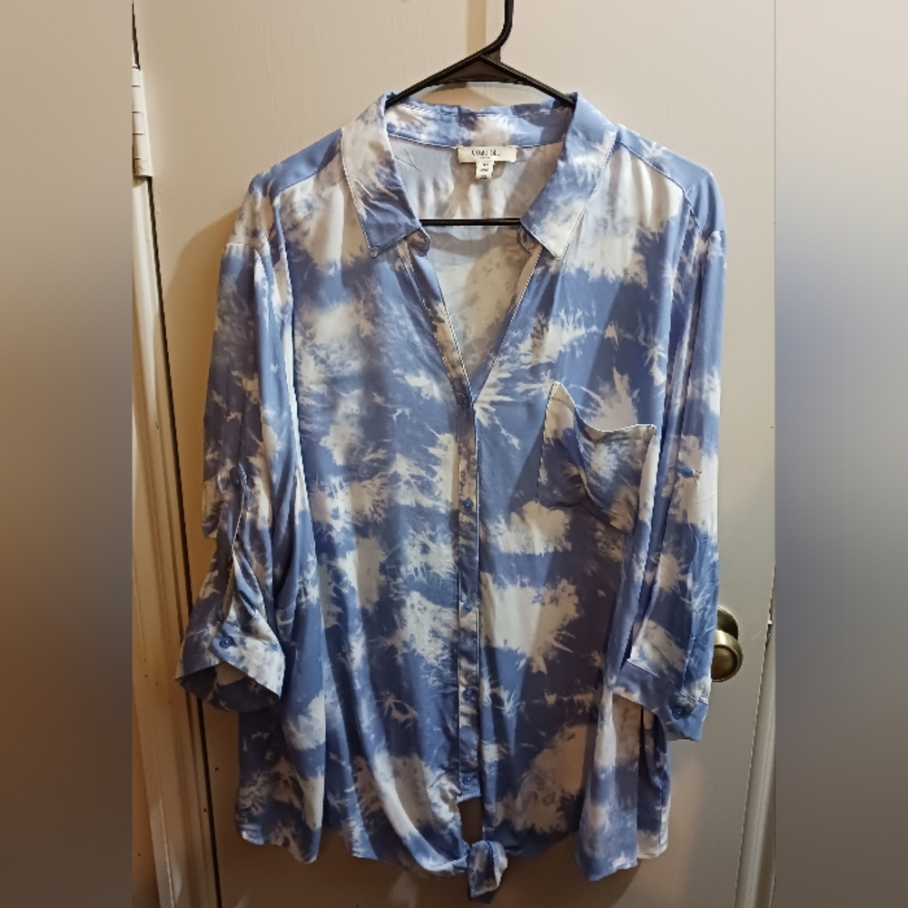 Como blu 3X blue and white blouse